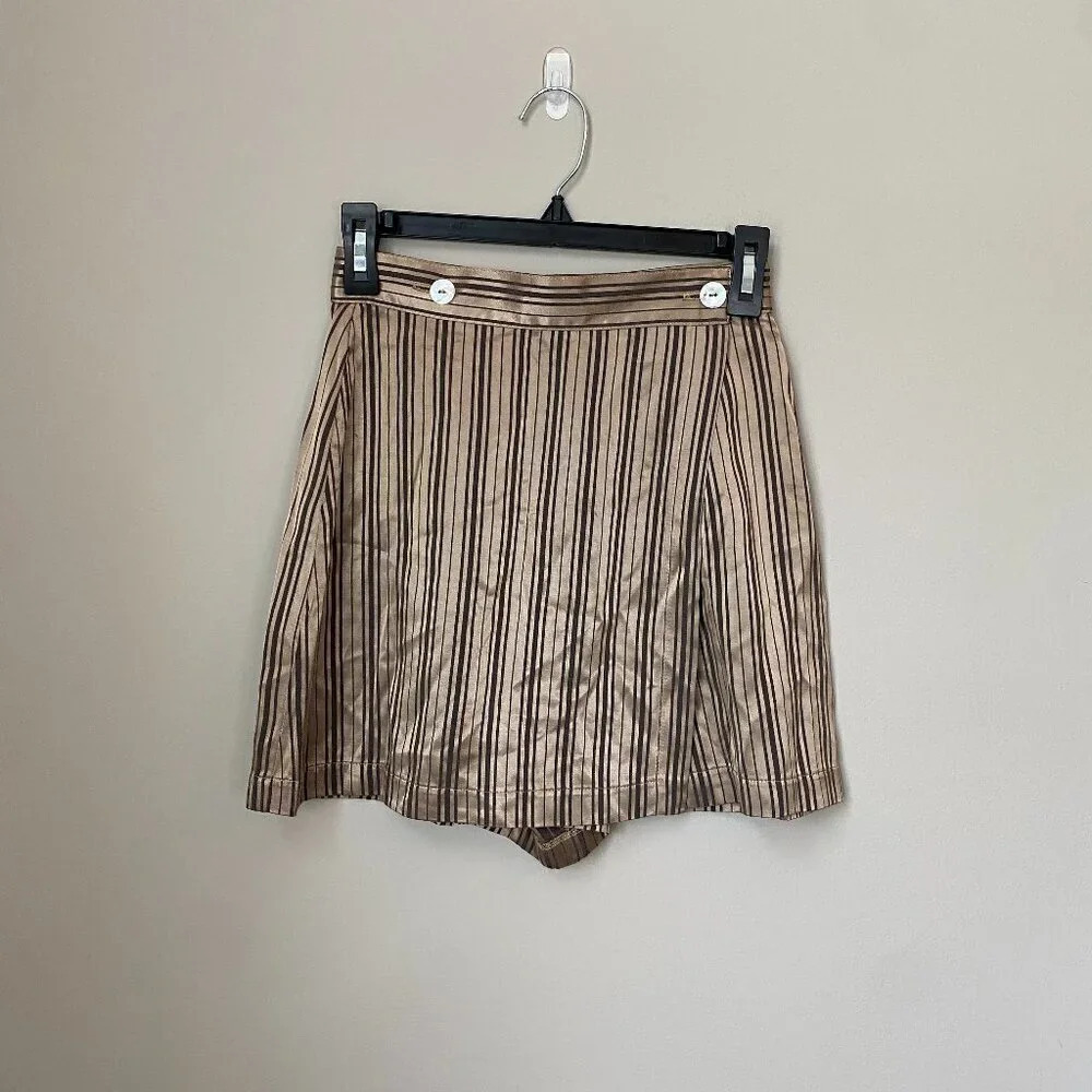 Vintage Judy Knapp California Womens Sz 3 Silky Striped Wrap Skort Bronze Black